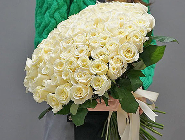 101 Trandafiri albi olandezi 50-60 cm foto